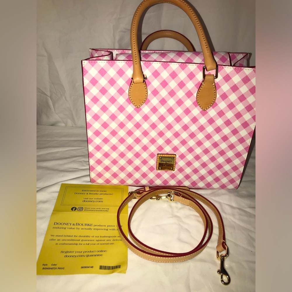 Dooney & Bourke Gingham II Janine Pink and White satchel Crossbody Bag